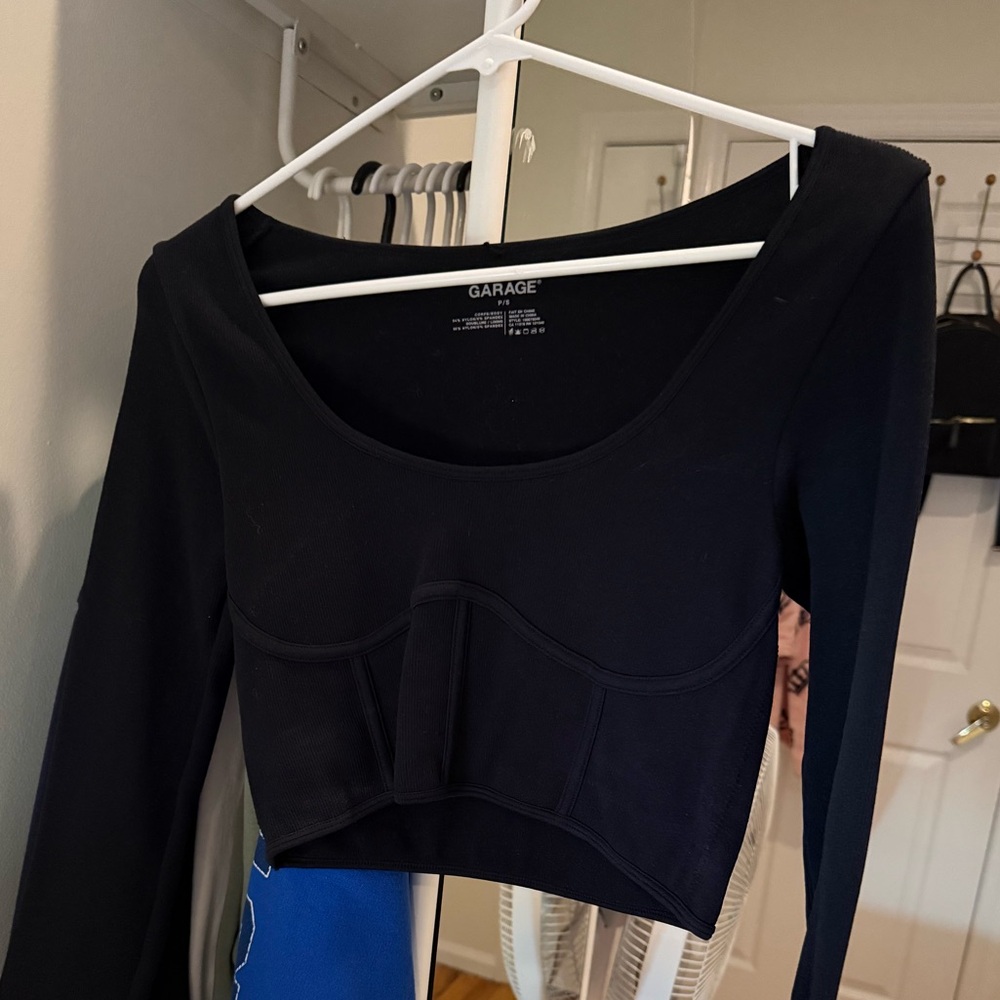 Garage Black Long Sleeve Crop Top